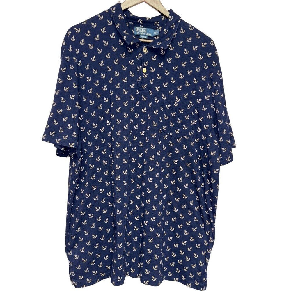 Polo Ralph Lauren Men's Polo Shirt Blue Anchor AOP Short Sleeve XXL Preppy